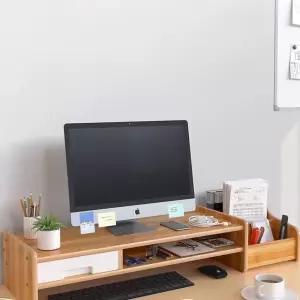 긴 모니터받침대 800 높이 키보드 선반단일 선반 2단 대나무색 모니터받침