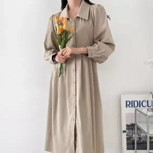 [신세계라이브쇼핑][옷자락] 여자 플리츠 버튼 카라넥 봄하객룩 핀턱 롱원피스