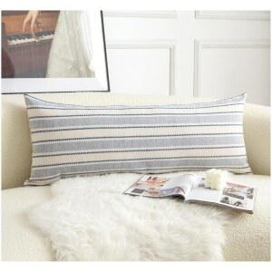 세톰 장식 보호 요추 베개 커버, 모던 농가 소파 베개 커버, 14 x 36 롱 엑센트 바디 던지기 베개 커버, 소파 침대 거실 장식 쿠션 케이스, 파란색 및 베이지색, 1팩