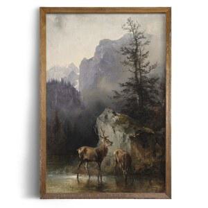 롤 캔버스 빈티지 농가 침실 벽 아트 데코 - 24x36 대형 액자 없음 보호 풍경 입구 프랑스 시골 주방 인쇄 포스터 앤티크 디어 국립공원 산악 숲 호수