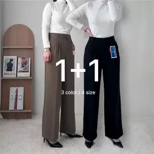 원쁠원 여성 기모 핀턱 와이드 하이웨스트 히든밴딩 키작녀 겨울슬랙스