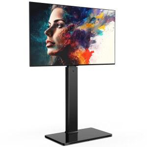 FITUEYES TV용 마운트가 있는 회전식 바닥 TV 스탠드 37 43 50 55 60 65 70 75 인치 LCD LED 플랫 / 커브드 스크린 범용 회전 침실 거실용 블랙 강화 유리 베이스