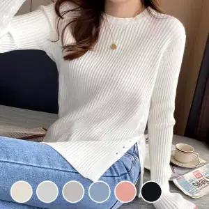 봄 KV56MU48 가을 여성 라운드넥 옆단추 골지 니트 긴팔 티셔츠