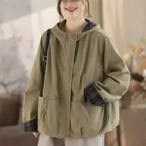 피로달 여성 야구 잠바 체크 후드 트렌치 봄 캐주얼 집업 코트 HO1