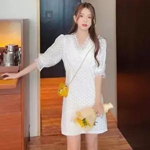 원피스 포인트 브이넥 미니 꽃무늬 미니원피스 펀칭 (KYR-WD8CAE8)