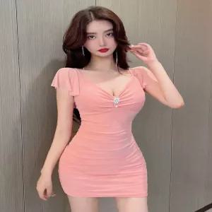 클럽룩 홀복 여름 슬림 원피스 미니 드레스 시폰 파티 숏