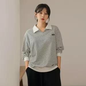 [66-110] 터레 패치 줄지 배색 카라 티