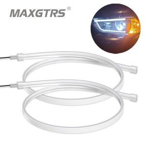 레드 블루 45 라이트 Universial 초극세 튜브 러닝 자동차 스트립 2x LED 가이드 DRL 60cm 화이트 30 소프트 옐로우