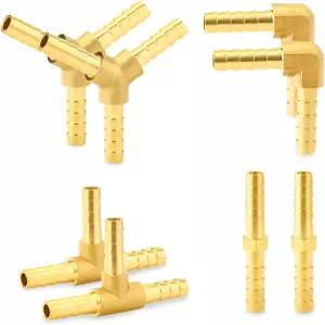 고라구치 8PCS 14인치 황동 호스 바브 90도 감속기 Y자형 티 L 직각 연료공기물오일용 세트 엘보우 에어