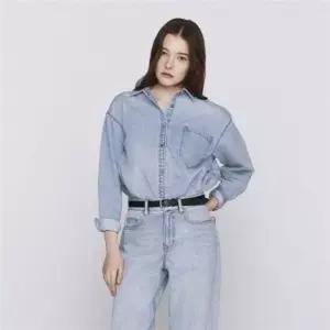 지오다노 우먼 데님 셔츠 05346507 포켓 오버핏 워싱 남방 3746507 354606