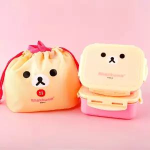 리락쿠마 2단 뉴 사각밀폐 도시락-핑크