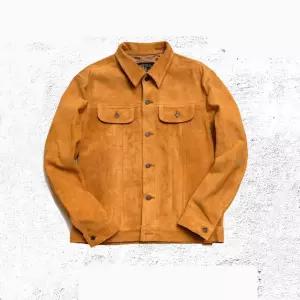 남성 스웨이드 자켓 레트로 카라 브라운 록키 헬릭스