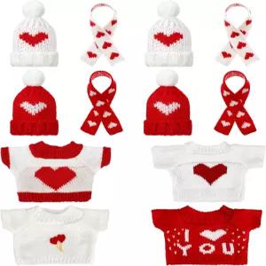 게요가 12개 발렌타인데이 인형 옷 곰 액세서리 미니 발렌타인 의상 의상에는 니트 모자 스카프와 푹신한