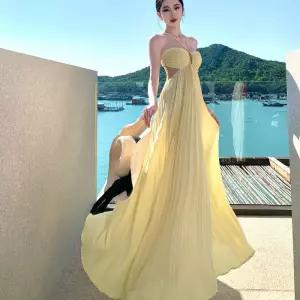 여성 해변 바캉스 멜빵 원피스 섬 포토 플리츠 롱스커트 G01Z1E 원템1