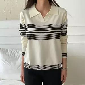 [NS홈쇼핑][샵앤] 여성 슬릿 카라넥 세인트 배색 긴팔 니트티 21DS-WKN-5131-블랙..