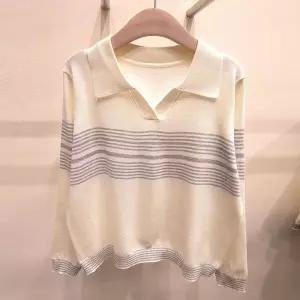 [NS홈쇼핑][샵앤] 여성 슬릿 카라넥 세인트 배색 긴팔 니트티 21DS-WKN-5131-그레이..