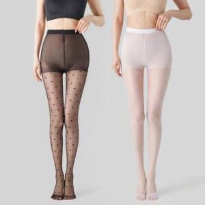 여름 얇은 폴카 도트 쉬어 팬티 여성용 탄성 강화 하이 스타킹 웨이스트 발가락 통기성 스타일