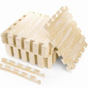 테베리 16피스 프린트 우드 그레인 바닥 타일 3/8인치 두꺼운 EVA 폼 퍼즐 매트