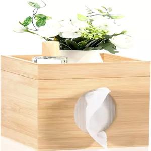 대나무 티슈 박스 커버 수납 트레이 욕실 주방 침실용 페이셜 타월 장식 홀더 소박한 디자인 6인치 x