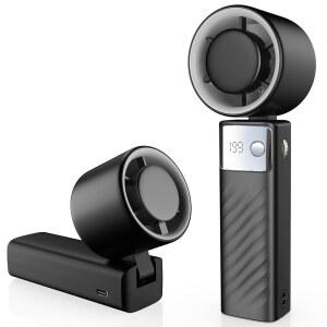 요센모 휴대용 터보 팬 - 에어 기술이 적용된 접이식 미니 팬, 1-199 속도 조절, 20시간 실행 시간, LED 디스플레이, 실내/외 사용용 배터리 구동, 다크 블랙