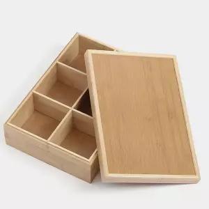 대나무 칸칸수납 수납보관함(덮개형) 티백보관함 6칸