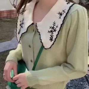 [하프클럽/]여성 로맨틱한 스타일 자수 카라 니트 가디건