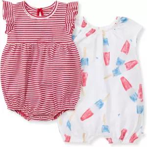 롬퍼 100 유기농 코튼 원피스 버블 쇼트올 레이엣 세트 여아 의상 2팩