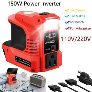 Dewalt/Milwaukee/Makita/Bosch18V 배터리 용 180W 전원 인버터 AC110V-220V 전원 어댑터 (LED 조명 포함)