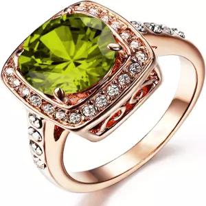 ACEFEEL 옐로우 샤이닝 큐빅 지르코니아 토파즈 반지 여성용 18K 로즈 골드 도금