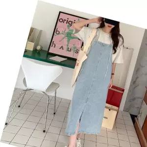 오버롤 심플한 데님 멜빵원피스 스커트