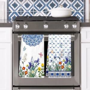 2pcs 야생화 라벤더 주방 수건 봄 여름 꽃 핸드 타올 홈 디쉬 욕실 장식용