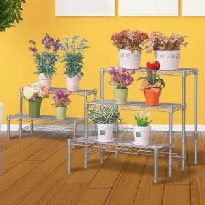선반 꽃 인테리어 다육이 이동식테이블 받침 철제 화분대 정리대 실버메탈 진열대걸이 거치대대형 스탠드다