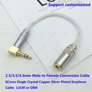 HiFi 6N 실버 도금 단결정 구리 앵글 2.5mm 4.4mm 균형 오디오 이어폰 변환 케이블