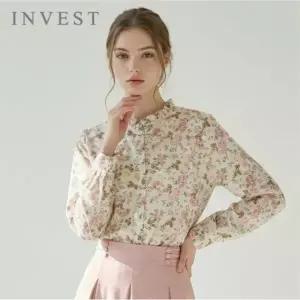 [인베스트] 수채화 나염 셔링 넥 블라우스_IN6S1BL5291