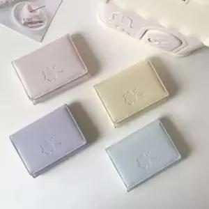 여성용 곰돌이 디자인 심플 소형 미니 지갑 카드 수납 반지갑 버스카드 가죽카드지갑