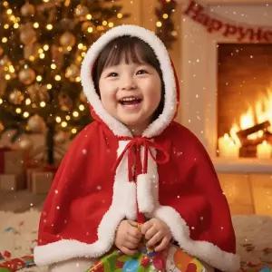 크리스마스 파티 의상 분장 어린이 산타 망토 후드