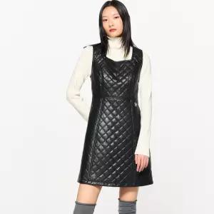 WOMAN 퀼팅 페이크 레더 미니 원피스 [BLACK] / WBC4L15507