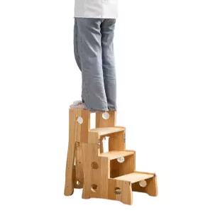 원목 스텝체어 계단 4단 사다리겸용 접이식 스툴 발판 휴대용 폴딩