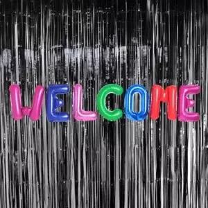 (은박풍선웰컴컬러풀+커튼블랙세트) 파티 소품 장식