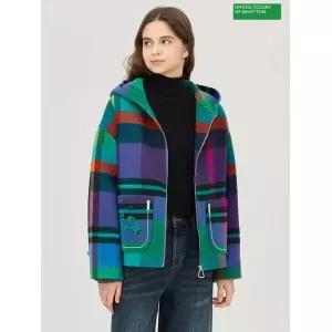 베네통 칸 체크 후드 숏 코트 BACTA4561