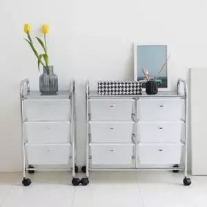 미드센츄리 모던 크롬 이동식 더블 3단 서랍 트롤리 2colors