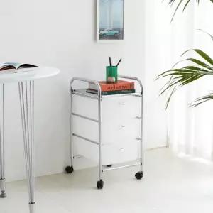 미드센츄리 모던 크롬 이동식 싱글 3단 서랍 트롤리 2colors