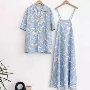 휴양지 원피스 롱 원피스 커플룩 여성 셔츠 바캉스커플룩 여름커플시밀러룩