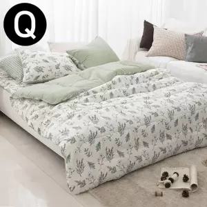 ( )해피니 플로럴 소프트마이크로 차렵이불 베개커버세트 퀸 Q (베이지) (베개솜 별매)