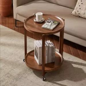 이동식 월넛 티테이블 소파테이블 2단 바퀴달린 미니 거실 탁자 코너 수납 협탁