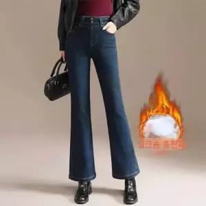 앤트맨 여성 하이웨스트 슬림핏 9부바지 캐주얼 기모 실크 면바지 도톰청바지 겨울 OPH4