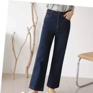 스판 뒷밴딩 하이웨스트 데님 통바지 와이드 청바지