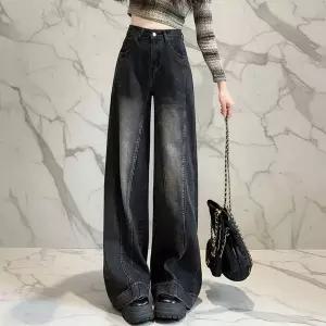 [하프클럽/]여성 하이웨이스트 빈티지 롱 와이드 청바지