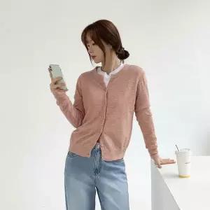 [하프클럽/]여성용 봄 가을 필수 라운드넥 니트 가디건