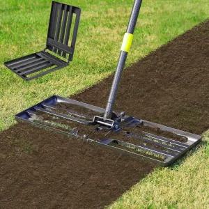 잔디 레벨링 레이크 접이식 30x10 인치 접지판 곡선 가장자리가 있는 56 조절 가능한 긴 핸들 야드 레벨